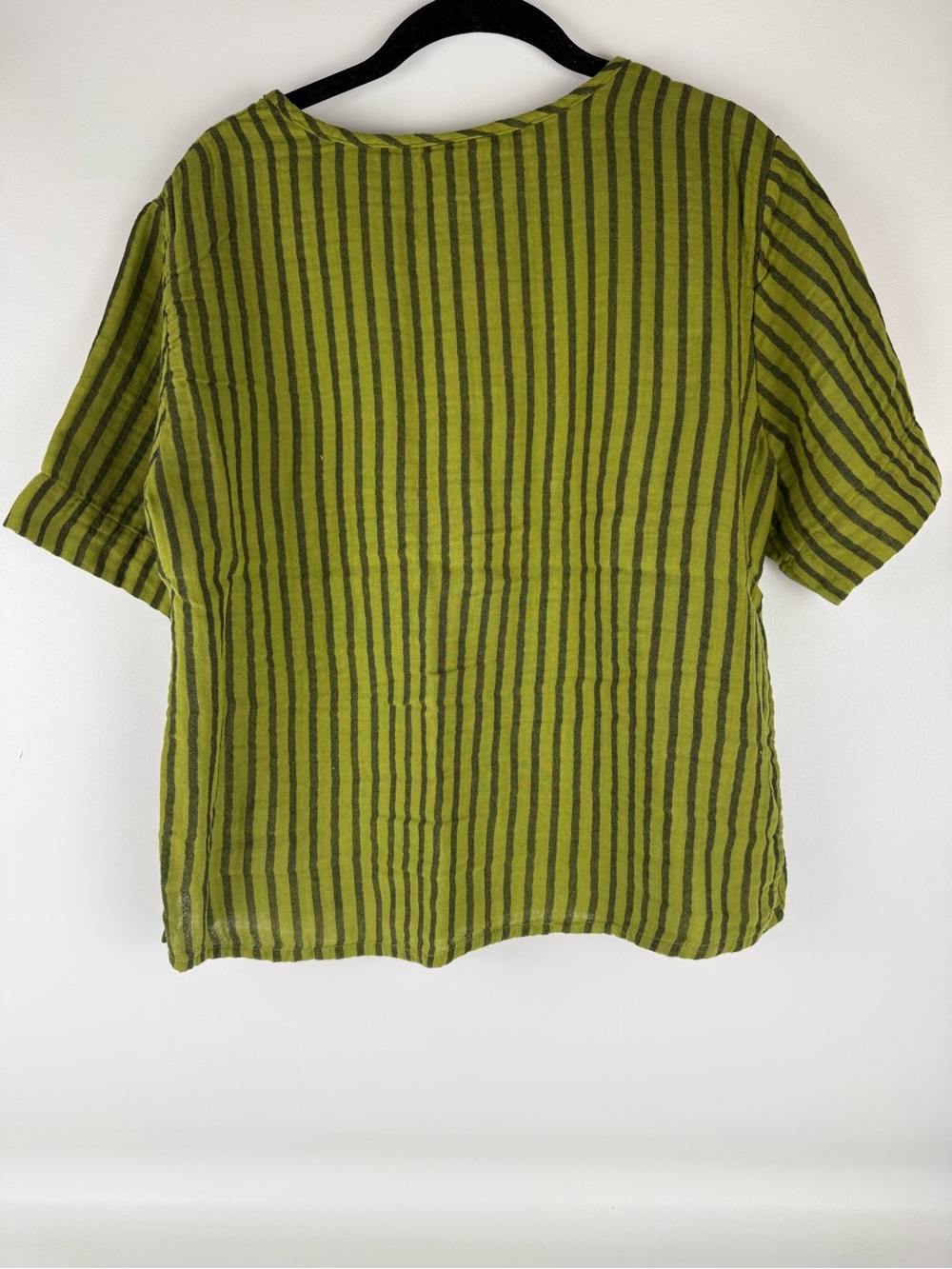 Curator SF Hanna Tee Avocado Green Striped Cotton Gauze Top S - Picture 4 of 6